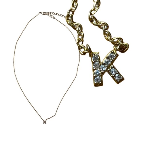 Tiny diamond accents initial K charm connected to a gold finished chain - Picture 1 of 6